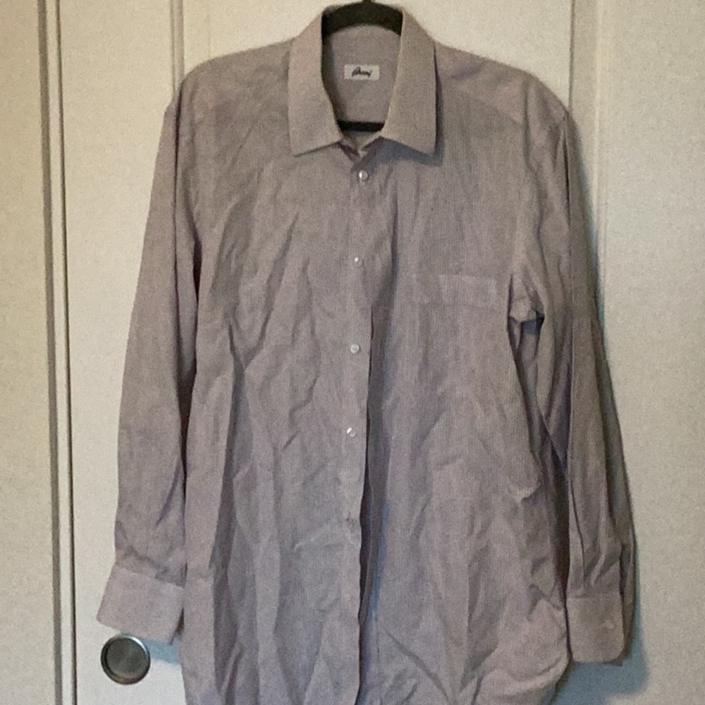 Brioni Striped Shirt in Gray, purple, white L